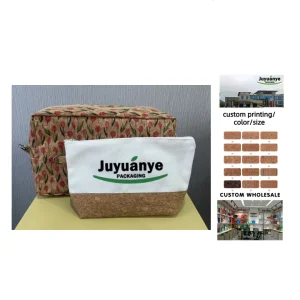 Custom Branded New Eco-friendly Cork Cotton Canvas Makeup Cosmetic Bag Zipper Pouch for Travel Skincare Makeup Brands