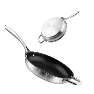 Eco-friendly Stainless Steel Flat Frying Pan Kitchen Cookware Stay Cool Handle Non-Toxic Nonstick Saute Pans for Egg