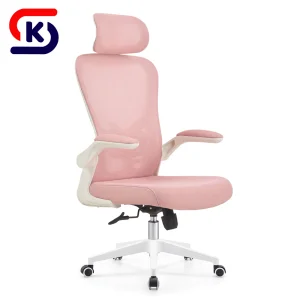 Modern Pink Ergonomic Office Chair with Adjustable Headrest, Breathable Mesh Office Desk Chair for Girls Teens Home Workspace