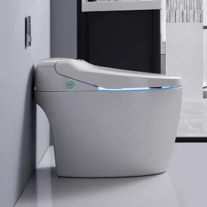 Freestanding Tankless Bathroom Smart Toilet with Heated Bidet Night Light Foot Sensor Voice Control for High-End Villa and Condo