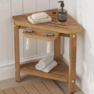 Elegant Bamboo Shower Bench with Storage Shelf and Non-Slip Feet