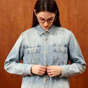 Custom Logo Denim Shirt Casual Jean Casual Long Sleeve Oversized Shirts for Ladies
