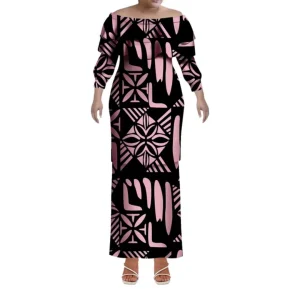 High Quality Custom plus size casual dresses Design Ladies Long Sleeve modest dress Double Layered Ruffle formal dress Two Piece