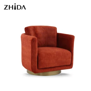 Zhida Italian Design Luxury Style Home Furniture Wholesale Living Room Velvet Accent Chair Bedroom Gold Base Fabric Armchair Leisure Round Chair for Villa