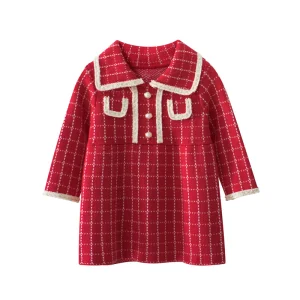 Winter Long Sleeve Kids Girls Pullover Knitted Sweater Dresses