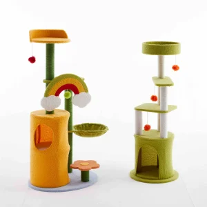 2024 New Design Three Layer Cat Tree Tower Houses Scratches Climbing Cute Luxury Wood Pet Cat Tree