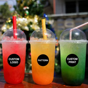 Custom Logo Disposable PET Plastic Cups with Lids 8/12/16oz Clear Takeaway Cups for Outdoor Picnic Iced Coffee Bubble Tea