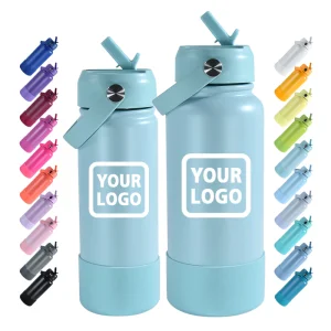 Custom Logo 18oz 32oz Double Wall Vacuum Flask Travel Gym Sports Stainless Steel Insulated Water Bottle with Straw Flip Lid