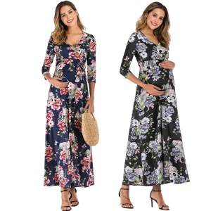 Womens Customized Printed Maternity Nursing Shirtdress Maternity Clothing