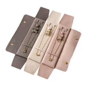 Custom logo pink Gift Pouch Ring Earrings Necklace Set Storage Suede Microfiber Jewelry Bag