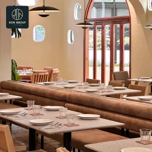 Luxury Brown Leather Modular Restaurant Sofa with Booth Seating for Cafe and Restaurant Set