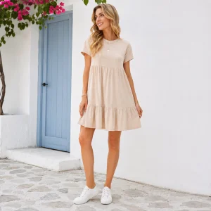 Vestido Casual de Algodão Listrado por Atacado