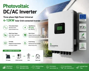 Inversor Fotovoltaico DC/AC Trifásico de Alta Potencia Universal 4-12kw Inversor Conectado a la Red Solar 97.5% Eficiencia Modelo UE 11kg