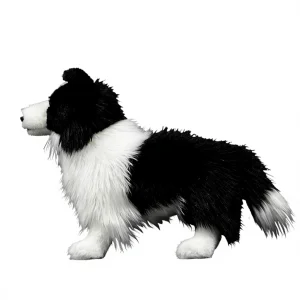 Customized Plush Border Collie Dog Stuffed Animal Toy-Realistic Long Haired Black PP Cotton Filled Polyester Material 15 Inch