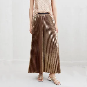 Factory Customized Spring and Summer High Waist Loose Metal Shiny Casual Wide Leg Pants Soft and Breathable
