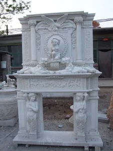 Large White Marble Double Fireplace