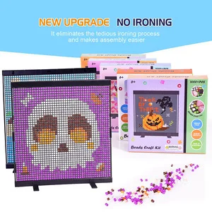 Bulk 2000 Pcs Halloween Beads Craft Kit No Ironing DIY Mosaic Art Set Flexible Mesh Canvas Spooky Pumpkin Skull Educational Toy