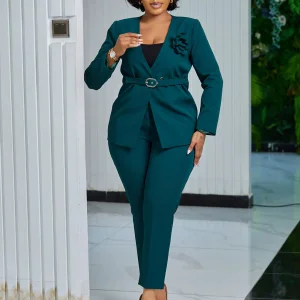 African Trendy Casual Blazers Ladies Women Suits &amp; Tuxedo Two Piece Pants Set Women Suits Office Formal Ladies Suits With Belt