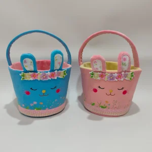 Two-Tone Easter Bunny Basket Plush Toy Soft and Colorful Holiday Gift Collection