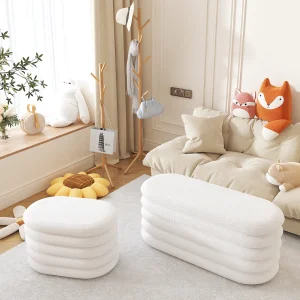 Teddy Fur Velvet Pouf Ottoman Foot Stool Storage Pouffe