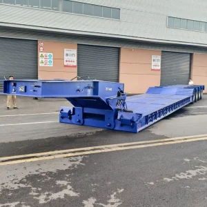 Heavy Duty 60ton/80ton/100ton 3/4/5 Axle Low Flatbed/Lowboy /Lowbed/Low Loader/Low-Bed Truck Semi Trailer with Hydraulic Ladder for Machinery Transport
