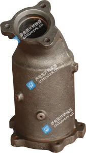 Stainless Steel Catalytic Converter with Internal Ceramic Core and Sensor Ports.