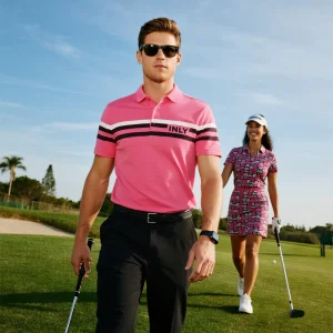 Wholesale Polo Tee Pink Printed Sport Wear with Collar Business Casual Dry Fit Golf Polo T-Shirt