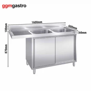 Gabinete de cocina de restaurante con fregadero de acero inoxidable, gabinete de acero inoxidable hecho a medida con lavabo
