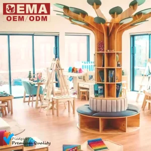 EMA Modern Wooden Children Baby Kids Storage Cabinet Tree Bookcase Bookshelf for Daycare Preschool Nursery Kindergarten Bedroom School Classroom Furniture