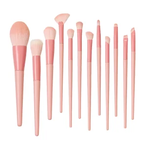 Wholesale Vegan &amp; Cruelty-Free 12 Pcs Makeup Brush Set Solid Wood Handle Matte Pink High-density No Shedding For Beauty Salon