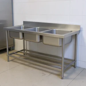Commercial Triple Compartment Stainless Steel Sink with Storage Rack Rectangle Shape for Outdoor and Restaurant Use
