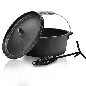 4 Quart Pre-Seasoned Cast Iron Dutch Oven with Lid Heavy Duty Camping BBQ Baking &amp; Cooking Pot