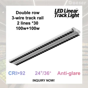 Goeser 3-Wire Premium Aluminium Double Row Adjustable 100W+100W Linear LED Track Light for Supermarkets and Exhibitions Displaying