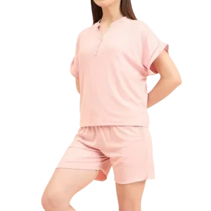 Fashionable Womens Casual Solid Cotton Two Piece Shorts Set
