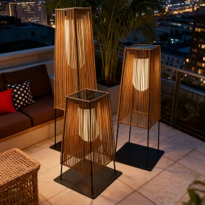 Solar Floor Lamp Outdoor Lantern Waterproof Rattan Deck Lights