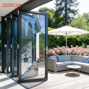USA Standard Outdoor Aluminum Vertical Stacking Door Double Tempered Glass Insulated Waterproof Patio Balcony Bi-Folding Doors