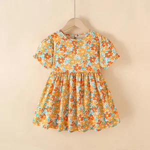 Summer Baby Girls Lace Print Floral Soft Cotton Princess Dress Knee-Length Casual Beach Sundress Kids Wholesale Clothing