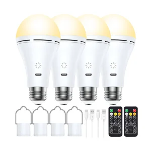 E26 or E27 9W Touch Control USB Rechargeable LED Dimmable Emergency Light Bulb with Remote Control for Wall Table Floor Lamps