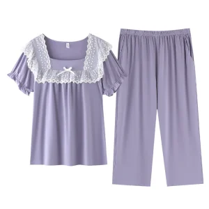 Conjunto de pijama de verano para mujeres de manga corta de modal delgado y suave 2026