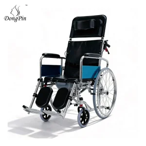 Manual Wheelchair with Front-Pull U-Shaped Toilet Seat and Rectangular Chamber Pot for Stroke Patients Bedridden Elderly