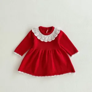 Baby Knitted Spring Girl Sweater Red Clothes