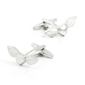 Custom Manufacturer Shirt Cufflinks 3D Angel Wings Heart Silver Custom Men Cuff Link CL0197 Supplier, Companies