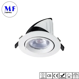 360 Degree Rotatable 12W/15W/20W IP20 0-10V Dimmable 3000K 4000K 5000K CRI 90 95 CCT Adjustable Aluminum Recessed Adjustable Down Light LED Gimbal Downlight