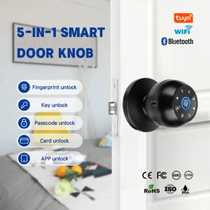 Aurelysse Round Ball Knob Smart Lock Fingerprint Password Digital Door Lock for Home Office Apartment Keyless Intelligent Lock