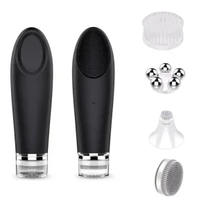 rechargeable deep cleaning heating washing face wash brush multiple heads face massager soft Silicone skin care