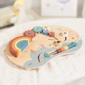 Wooden Activity Board with Rainbow Stacker