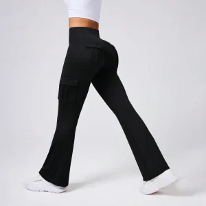 Athleisure Women Workout Fitness Yoga Black Track Flared Legging Pants