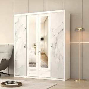 Metal Print Pattern Wardrobe Locker Cabinet Mirror Steel Closet Modern Metal Wardrobe Bedroom Sliding Door Wardrobe Almari Besi
