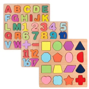 Wooden Board Alphabet Number Kids Montessori 3D Learning Puzzle Early Educational Activity Boards Toys for Child Boys and Girls