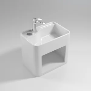 Wall-mounted Washbasin Integrated Ceramic Storage Rectangle Bathroom Cabinet Modern Simple Style Glossy White Finish